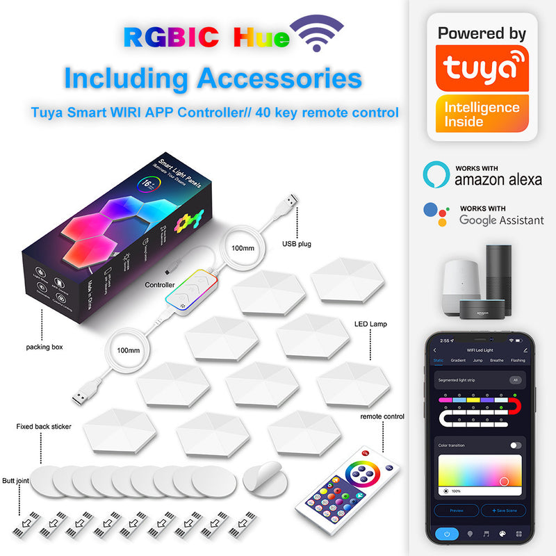 Luzes led modulares hexagonais Wifi inteligentes Tuya
