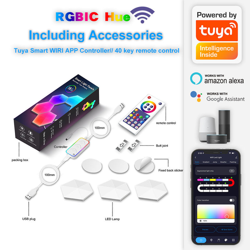 Luzes led modulares hexagonais Wifi inteligentes Tuya